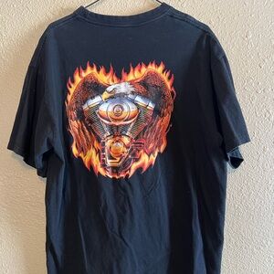 Black Graphic T-Shirt with Eagle and Motorcycle Engine Design